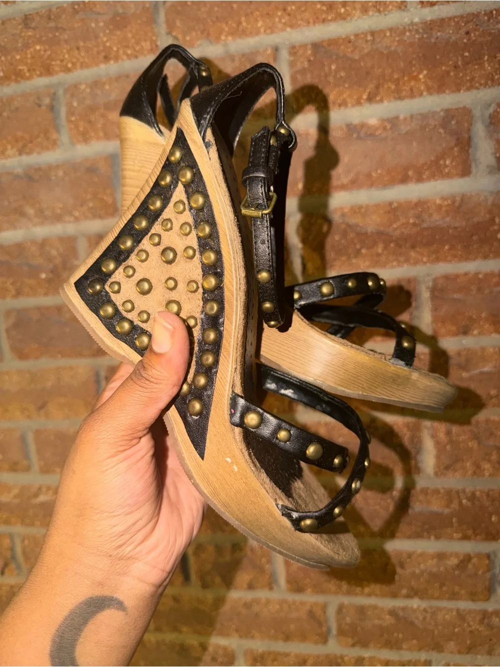 Black Studded Wedge Sandals for Women